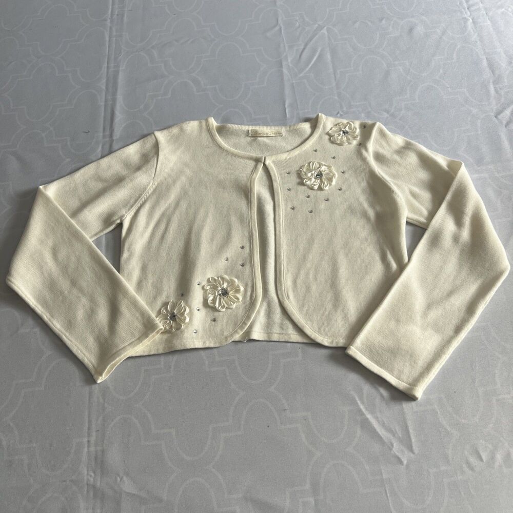American Princess Girls XL Ivory Long Sleeve Shrug Cardigan Floral Appliques